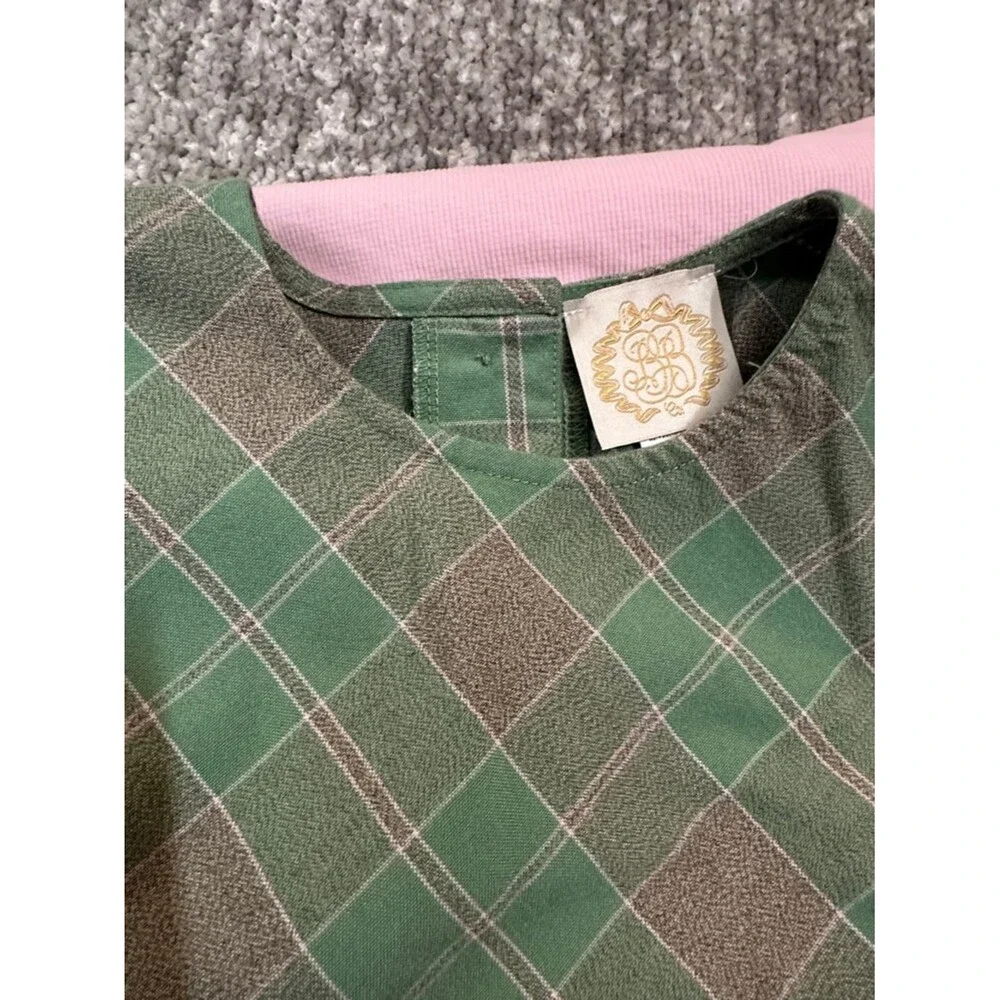 EUC The Beaufort Bonnet Co. Green plaid top & Pink Sleeveless Corduroy jumper 12